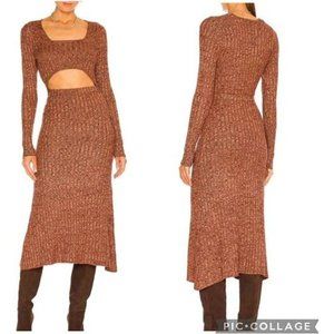 AFRM Knit Midi Sweater Dress Black White Ribbed Cut Out Long Sleeve Size Medium